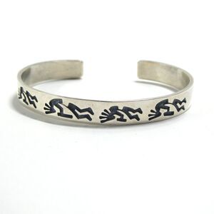 Kokopelli Sterling Silver Cuff Bracelet Signed SC Vintage 1/4" Stanley Carroll